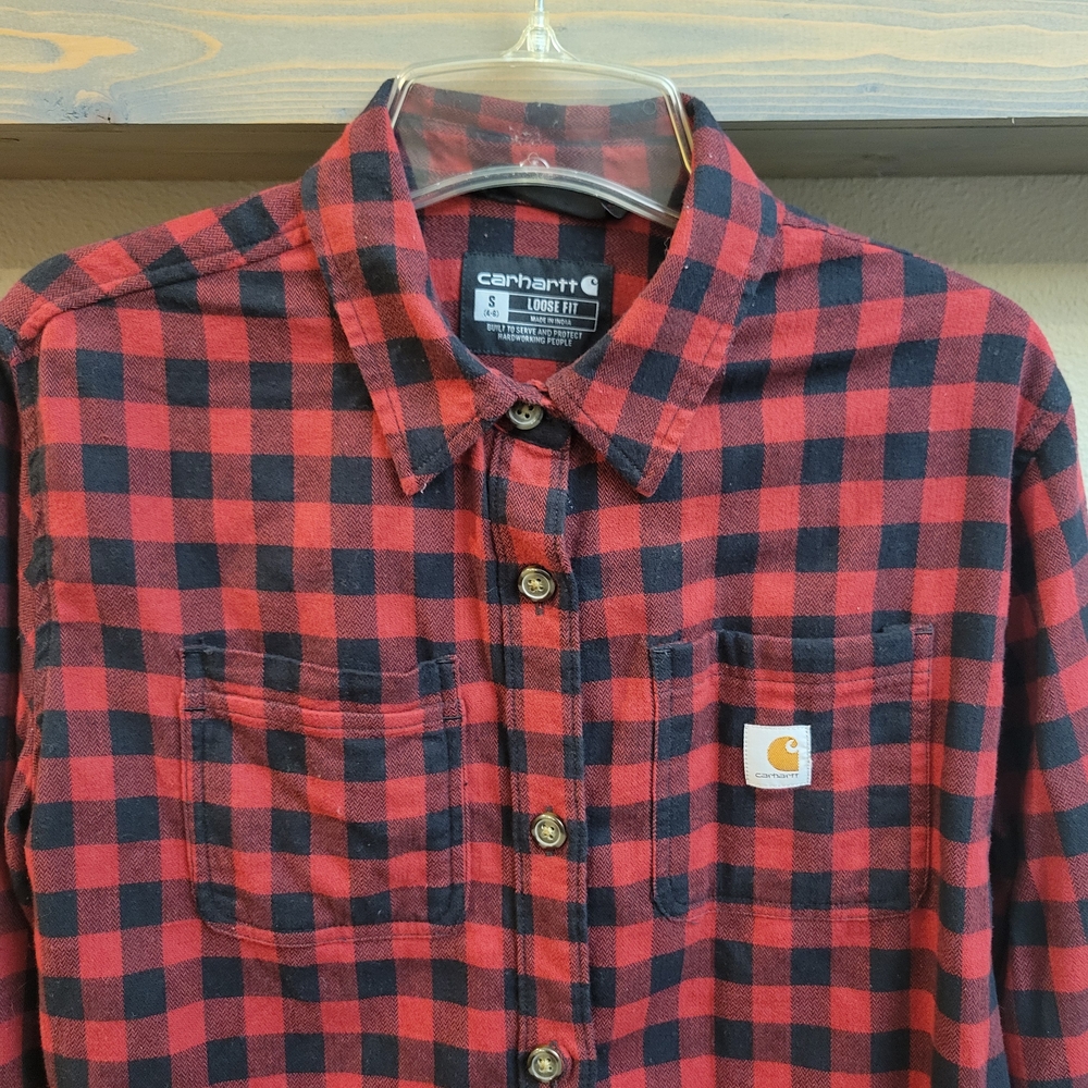 Carhartt Rugged Flex Buffalo Check Relaxed Fit Button up Flannel Shirt Mens Smal